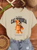 Camiseta de Mujer con Estampado de Letras de California de Oso Mecánico Camiseta Casual Holgada Algodón Ropa de Calle Verano Cuadros Manga Corta
