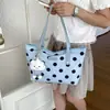 2026 Novo Modelo Estilo Relaxado Grande Capacidade Feminina Leve Versátil para o Dia a Dia Bolsa de Ombro Poá Color Block Moda Bolsa Tote