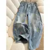 Jeans Amplios Casuales Retro Desgastados para Mujer Otoño 2025 Pantalones de Pierna Ancha Bordados de Estrellas Coloridas Ropa para Mujer