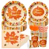 Hoja de Arce Calabaza Tema de Acción de Gracias Fiesta Vajilla Hojas de Otoño Bellota Platos de Papel Vasos Servilletas Set para Reunión Familiar