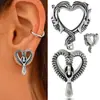 Argola de Orelha Cross-Border Amazon com Zíper de Aço Sem Dentes de Chifre Duplo na Cor de Aço com Design de Caveira Dupla em Forma de Coração para Piercing
