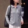 Suéter de Punto con Cuello Polo Bordado Hueco, Versátil para Otoño e Invierno, Estilo Old Money, Elegante Top Vintage Simple de Lana Fina