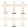 Cruz de Madeira Transfronteiriça Ornamento de Artesanato de Páscoa DIY Pequena Mesa Batismal Decoração de Casa Placa de Madeira Cruz
