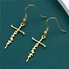Pendientes de Acero Inoxidable con Cruz de Letra y Corazón Transfronterizos Europeos y Americanos, Pendientes de Moda Minimalistas de Lujo Ligero de Alta Gama