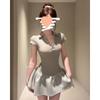Vestido de manga corta con cuello polo retro estilo americano para mujer, verano 2025 nuevo, elegante, entallado en la cintura, adelgazante, línea A, falda corta