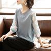 Playera de Primavera y Verano para Madre de Mediana Edad, Elegante Camisa de Punto de Manga Tres Cuartos, Traje de Top Básico para Mujeres de Mediana Edad y Mayores