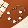 Pulseira de Trevo de Cinco Folhas Dopamina Dupla Face Versão Alta Transfronteiriça Luxo Leve Simples Senso Avançado 18k Não Desbota Cor Joga