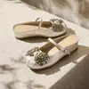 Mules Fechadas Estilo Francês com Laço de Strass para Mulheres, Novidade Versátil Verão 2026 Sapatos Mary Jane de Bico Quadrado