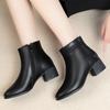 Botines cortos de moda de punta cuadrada, elegantes, a la moda, impermeables, antideslizantes, de algodón, cálidos para el invierno, botas de mamá, zapatos de tacón grueso y tacón medio