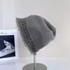 Gorro de Punto Hueco de Borde Crudo Estilo Perezoso a la Moda para Mujer, Elegante Versátil Gorro de Lana de Otoño, Elegante Gorro de Turbante Holgado