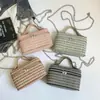 Bolsa de Teléfono de Tela Tejida de Gama Alta, Exquisita Bolsa Caja Compacta, Bolsa Cuadrada Pequeña, Diseño de Nicho, Bolso Cruzado con Cadena de Moda