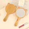 Espejo de Maquillaje de Madera Transfronterizo Espejo de Mano de Bambú Espejo de Belleza Portátil de Cabina Espejo de Madera con Orejas de Gato de Dibujos Animados