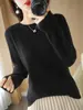 Suéter feminino fino de tricô personalizado de fábrica, gola redonda, cor sólida, pulôver, elegante, estilo curto, blusa de manga comprida, suéter feminino