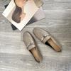 Mocasines de Cuero Genuino de Vaca Slip-On Cerradura Francesa Zapatos Pequeños de Cuero para Mujer Retro Punta Cuadrada Zapatos Individuales Primavera y Otoño Grandes Zapatos