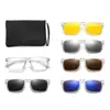 Óculos de Sol Polarizados Versáteis com Lentes Pretas e Armações Quadradas Transparentes, Óculos de Sol da Moda para o Verão para Homens