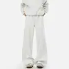 Pantalones de chándal anchos de estilo americano con costura dividida para hombre y mujer, grises con cintura elástica y cordón, caídos, largos hasta el suelo, pantalones largos sueltos casuales