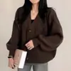 Cárdigan suéter casual de punto con cuello en V holgado estilo coreano para mujer, cárdigan de punto corto estilo suave para primavera y otoño, top adelgazante