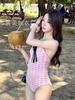 Maiô Vintage Estilo Chanel Puro Desejo Socialite para Mulheres, Afina a Cintura Emagrecedor Triângulo Peça Única Férias na Ilha Fonte Termal Traje de Banho Elegante