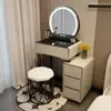 Mesa de Toucador Pequena para Apartamento em Madeira Maciça Quarto Moderno Simples Luxo Leve Mesa de Escrivaninha em Rocha Mesa de Maquiagem Mesa de Maquiagem Integrada