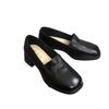 Tacones Altos, Tacones Medianos, Capa Única de Piel de Vaca de Punta Cuadrada de Boca Baja Primavera y Verano 2025 Zapatos de Moda de Cuero Tacón Grueso para Mujer Color Puro
