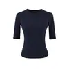 Top Básico de Cor Sólida Slim Fit para Verão com Ajuste na Cintura Estilo Hot Girl Europeu e Americano Camiseta com Gola Redonda e Meia Manga para Mulheres