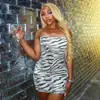 32785 Roupas femininas transfronteiriças europeias e americanas estampa de zebra bloco de cores lantejoula sexy ombro a ombro bodycon vestido envelope para mulheres