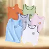 Conjunto de Camisetas Infantis, Pijama de Verão Sem Mangas 100% Algodão para Meninos, Coletes e Shorts Estudantis Infantis Tamanhos Médio e Grande, Roupas de Casa para Meninas