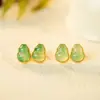 Brincos de Jade Verde Africano Natural em Forma de Cabaça Banhados a Prata S925 com Ouro 24K, Simples e Modernos, Versáteis para o Dia a Dia, Brincos Exquisitos