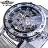 Vencedor vencedor 614 Relógio Masculino Moda Casual Popular Strass Malha Oca Banda Manual Relógio Mecânico