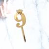 Decoração de bolo de aniversário tamanho pequeno dourado com glitter coroa digital de acrílico cartão de bolo confeitaria sobremesa vestir-se