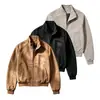 Nueva chaqueta para hombre de PU 2026, moderna y elegante, con un diseño de tejido de canalé resistente, un cuello alto casual y un corte relajado