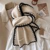 Estilo coreano Lock Edge 2024 Cachecol de lã tricotado Cachecol de lã Inverno Feminino Simples Cor sólida Preto Estilo Chanel
