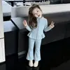 Conjunto para Niñas 2026 Otoño Nuevo Estilo Ropa Deportiva Azul Ajustada para Niños Chaqueta Estilo Coreano Moderno Pantalones Casuales Ligeramente Acampanados