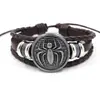 Pulseira masculina personalizada, estilo punk não convencional, com contas multicamadas, feita de couro de aranha e liga trançada, moda transfronteiriça europeia e americana