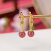 Un Ciervo Plata Esterlina S925 Chapado en Oro Jaspe Hetian Arena Imperial Cuentas Redondas Aretes con Patrón de Hierba Enrollada Retro Aretes de Lujo Ligero