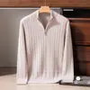 Suéter 100% cachemira pura para hombre, cuello semi-alto, engrosado y cálido, jersey con media cremallera, prenda exterior base de punto