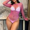 Ropa interior sexy transfronteriza de comercio exterior europea y americana tirante bolsa de princesa falda de red para cadera europea y americana hueca manga larga ropa sexy de red w806