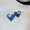 Aretes de Tachuela con Forma de Corazón y Goteo de Aceite Azules con Agujas de Plata, Nuevos Aretes Elegantes de Diseño de Nicho de Moda 2024