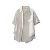 Camisa masculina G-stone de manga curta, multicolorida e texturizada, com colarinho de lapela e bolso, modelagem solta e simples para o dia a dia