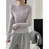 Camiseta base de manga larga ajustada con cuello redondo minimalista de estilo coreano para mujer, adecuada para primavera y otoño, color liso, elástica, camiseta de capa interior, ropa de mujer transfronteriza