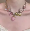 Collar de borla con cuentas florales azules de alta gama para mujer, un choker único para superponer, cadena para la clavícula chic y versátil