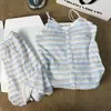 Pijama de verano para mujer con copas en el pecho, camisola sexy con shorts, estilo puro deseo, conjunto de ropa de casa de verano sin mangas a rayas finas