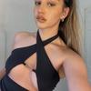 Moda 2023 Cadena Metálica Envolvente Cuello Encaje Top Corto de Vientre Sin Mangas Espalda Descubierta Fiesta Sexy Chaleco