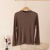 Camisa base de tricô modal com gola semimangalha para mulheres, adequada para outono e inverno, de manga comprida, gola média, top quente