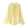 Pronto de Fábrica Atacado de Vestuário Feminino para Comércio Exterior 2025 Novo Estilo Europeu e Americano Cor Sólida Design Plissado Chiffon Tops