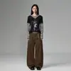 Pantalones cargo de pierna ancha plisados con estampado de bambú vintage en color Naranja Juvenil para mujer, corte holgado, adelgazantes, modernos y versátiles, con pierna curva