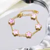 Juego de joyería de acero inoxidable de trébol de cinco hojas, pulsera, collar y juego de pendientes de flor de cinco hojas simple y elegante, joyería que no se decolora