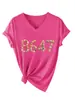 Amazon Ebay Sitio Independiente Moda Versátil Divertida Mujer 8647 Concha Cuello en V Manga Corta Camiseta Camiseta Base Comercio Exterior