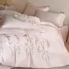 Estilo sencillo, juego de cuatro piezas 100% algodón con bonito bordado, funda de edredón de algodón puro, tamaño 1.8m, apto para todas las estaciones, juego de cama de tres piezas para dormitorios de estudiantes