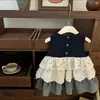 Chal sin mangas para niña Estilo Bosque Infantil Bebé Floral Cuadros Empalmado Vestido Falda Tarta